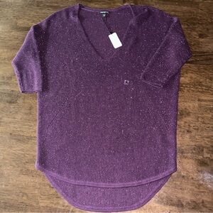 NWT PURPLE GLITTER V NECK express sweater womens medium